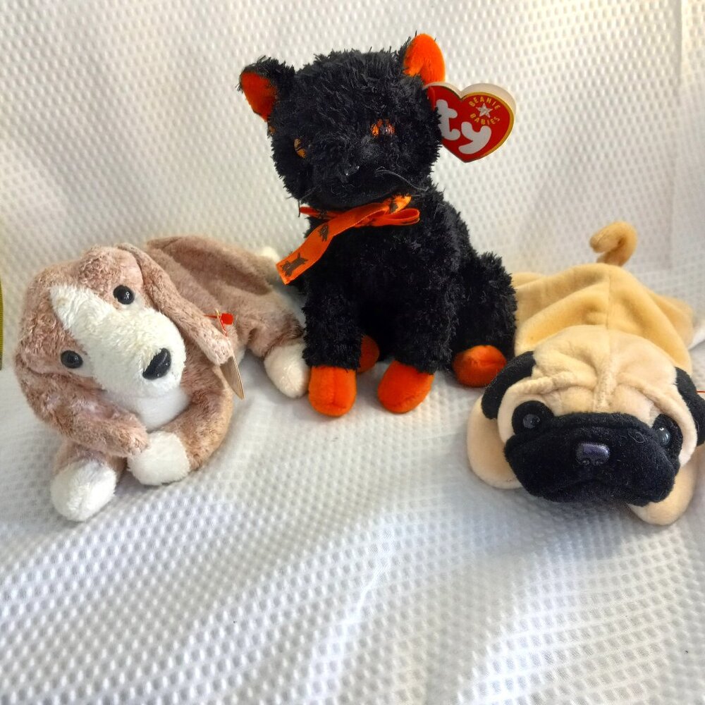 Ty Beanie Baby Lot 2 Dogs and 1 Cat